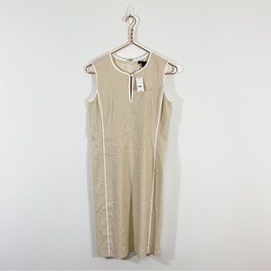Brooks Brothers NWT 4‎ Beige Linen Keyhole Sleeveless Shift Dress Piped Tipped
